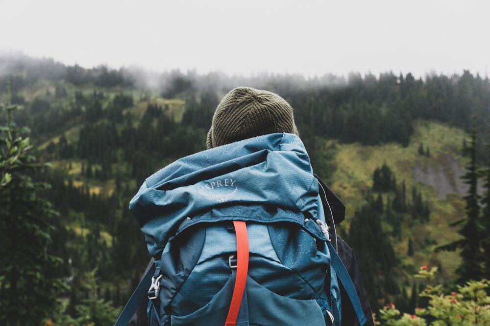 a girl staring off into nature wearing a backpack that represents learning lessons about minimalism on the backpacking trail
